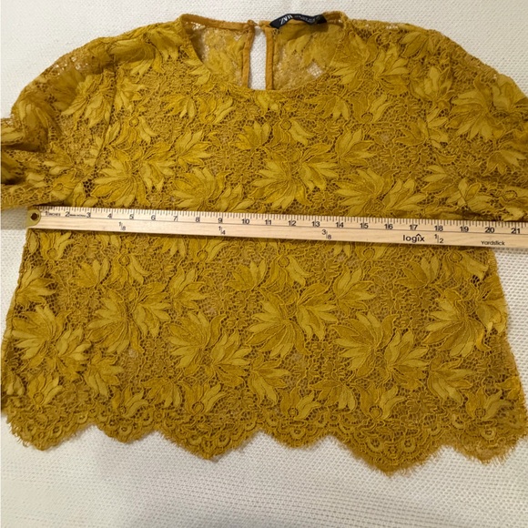 Zara Womens Mustard Lace Crop Top - Three-Quarter Sleeve Size XL - Picture 8 of 11